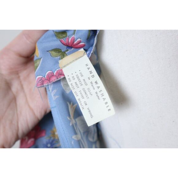 Vintage 1970s Prairie Floral Maxi Dress Flutter Sleeve Empire Waist Tie Blue - Picture 12 of 12